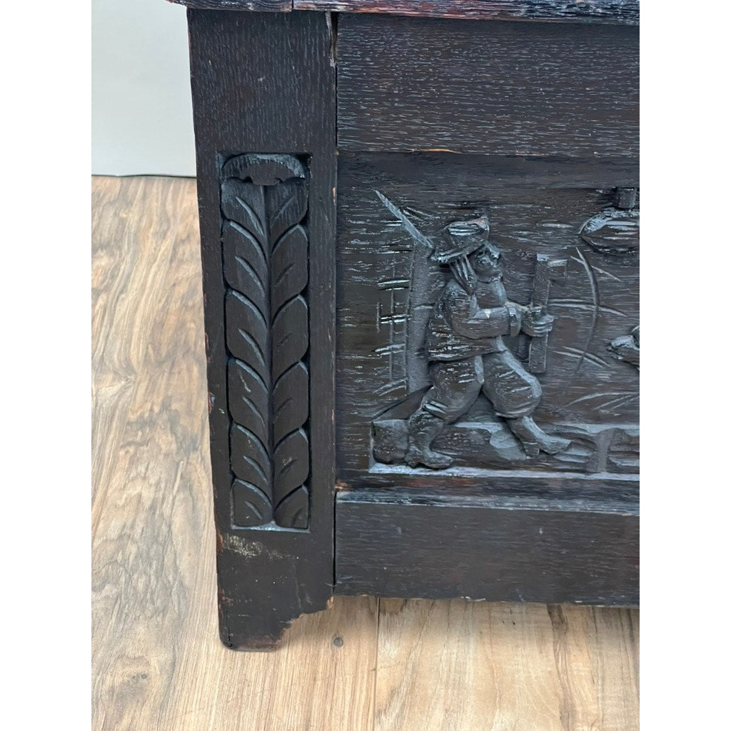 Antique English Oak Jacobean Style Coffer c. Late 19th Century
