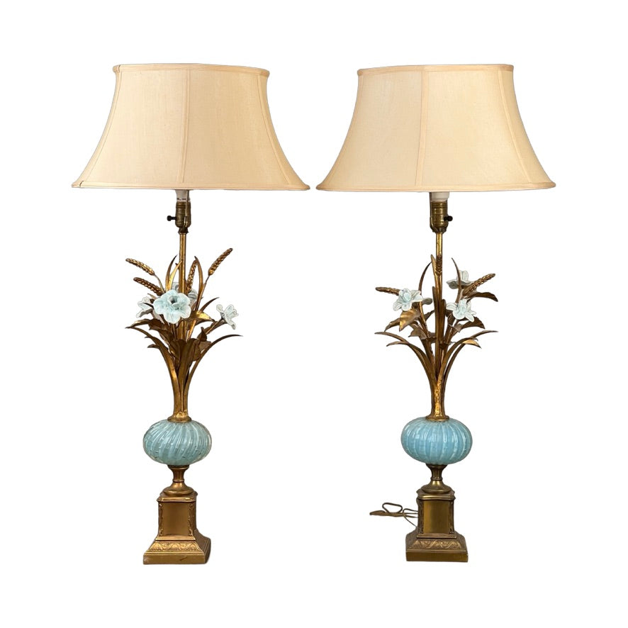 Vintage Pair Mid-Century Venetian Murano Art Glass Lamps