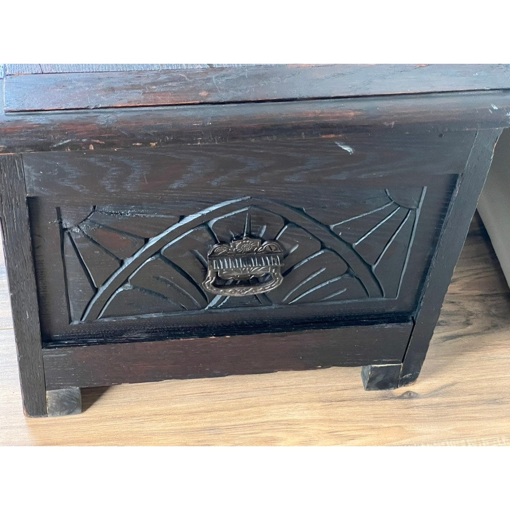 Antique English Oak Jacobean Style Coffer c. Late 19th Century