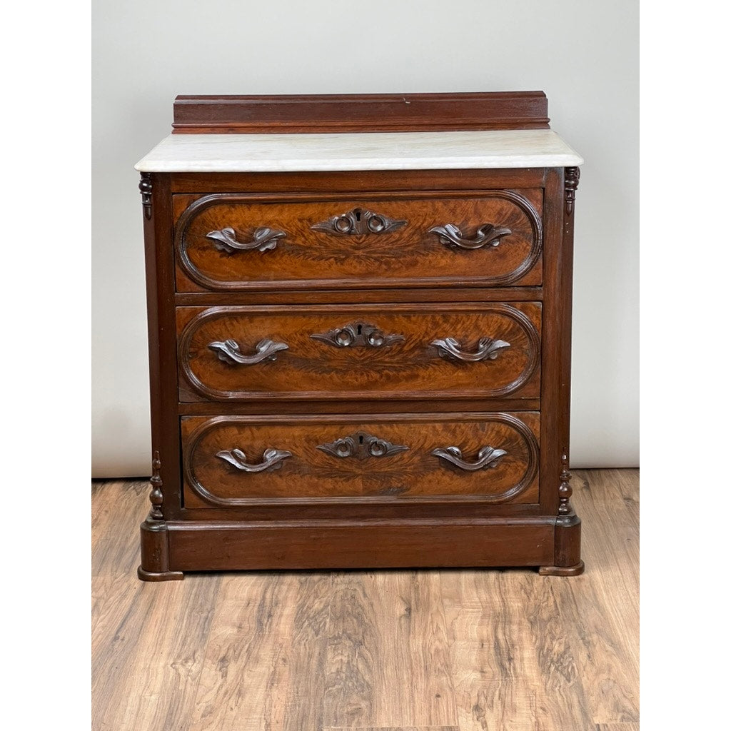 Antique Victorian Walnut Three Drawer Bachelor’s Chest c. 1880