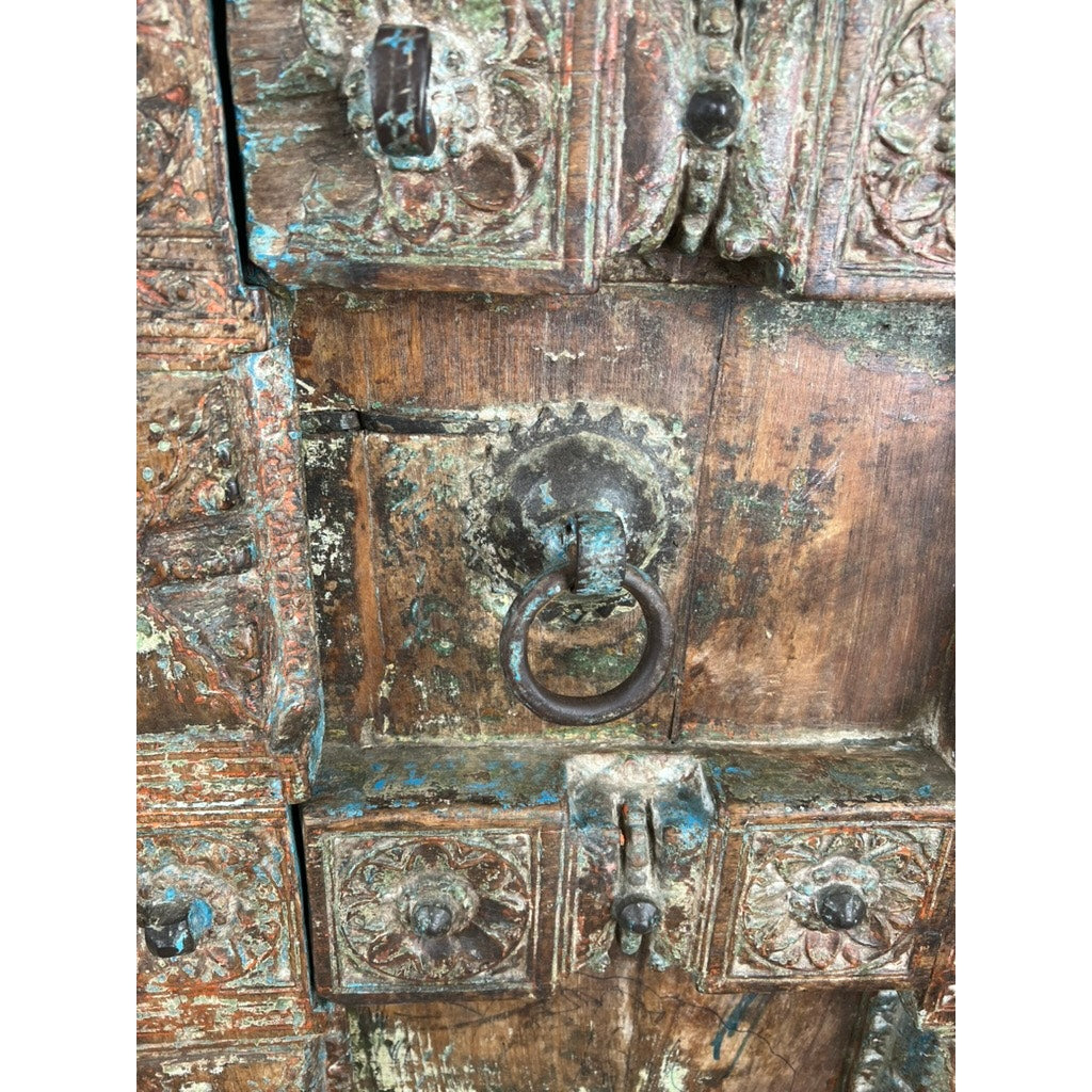 Repurposed Antique Indian Carved Door Armoire
