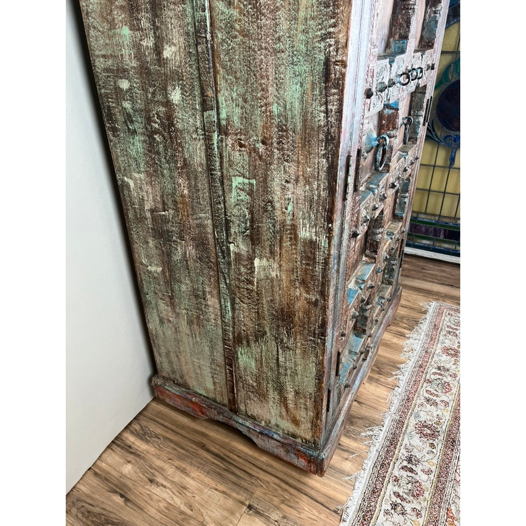 Repurposed Antique Indian Carved Door Armoire
