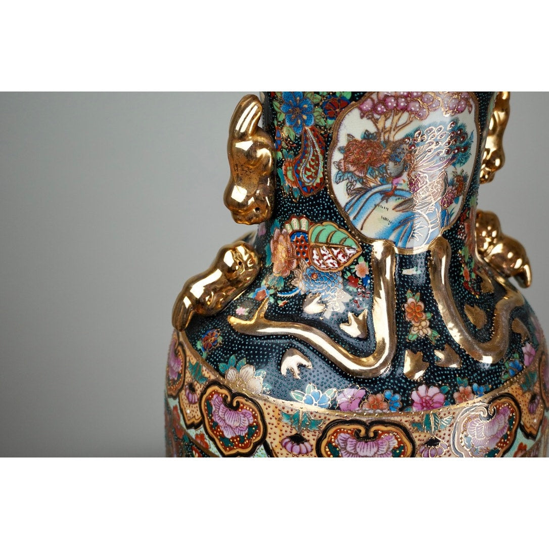 Antique Japanese Satsuma Style 24” Porcelain Vase c. Early 20th Century