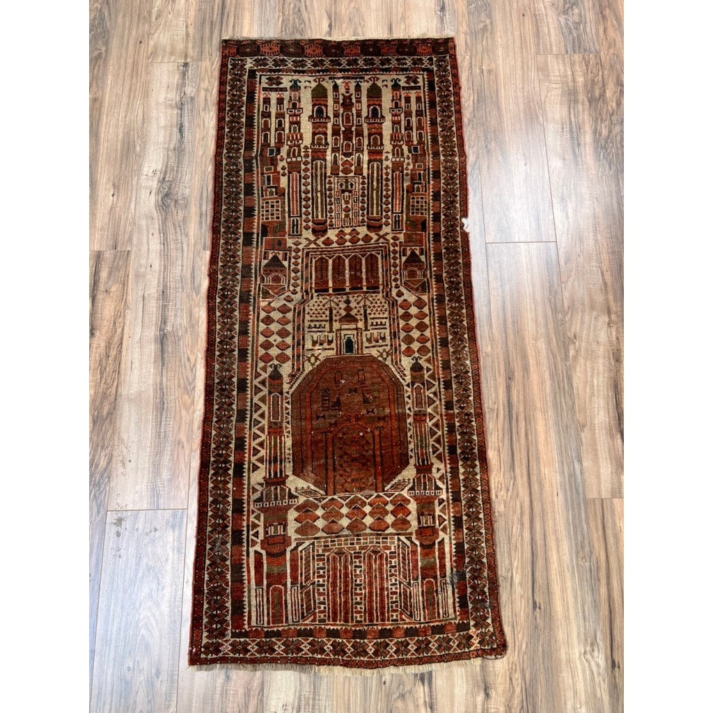 Antique Afghan Kizil Ayak Mosque Prayer Rug 2’4 x 5’7