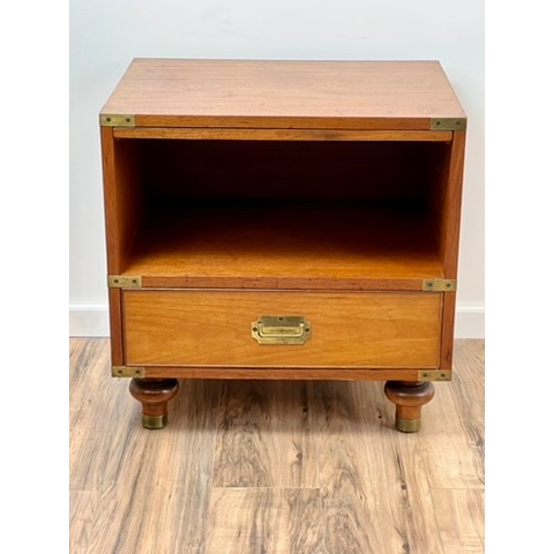 Vintage Mid-Century Modern Fruitwood Campaign Style End Table