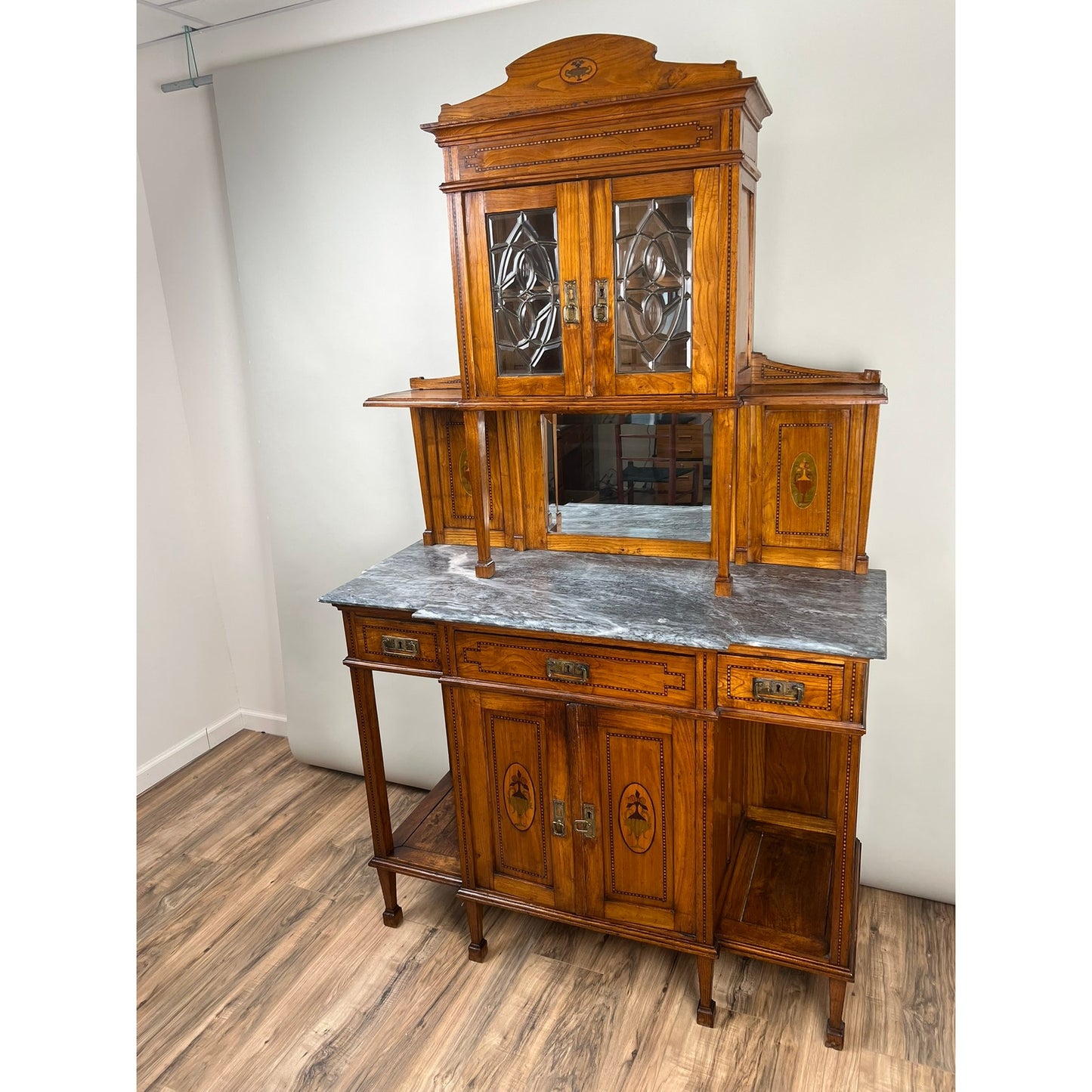 Antique Portuguese Eucalyptus Marble Top Buffet Server  Signed S.F. Lisboa c. Late 1800s