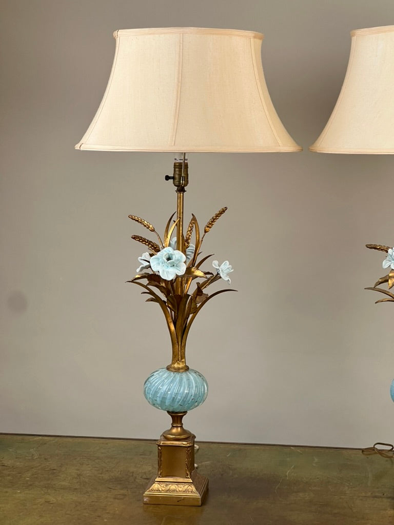 Vintage Pair Mid-Century Venetian Murano Art Glass Lamps