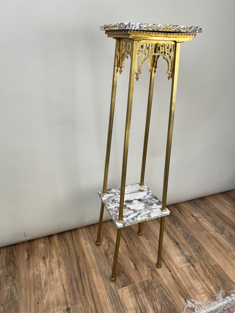 Vintage Early 20th Century Louis XV Two Tier Brass and Marble Plant Stand
