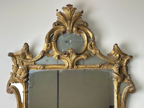 Antique Late 18th Century Italian Baroque Gilt Gesso Wall Mirror with Mirrored Openwork