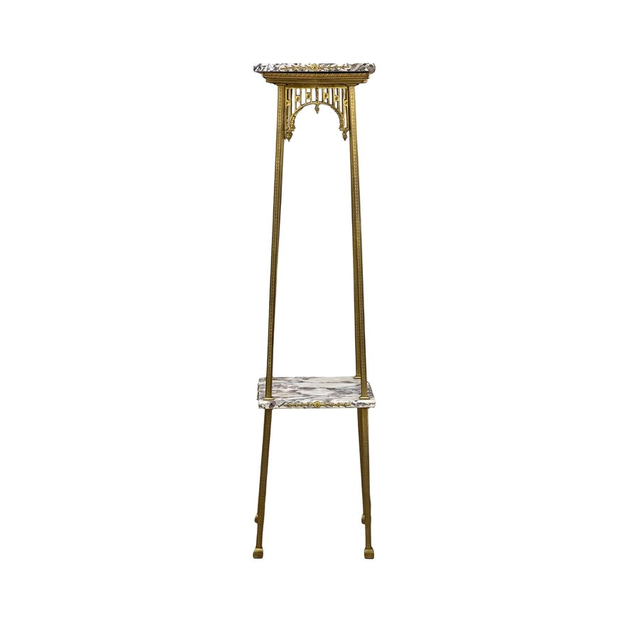Vintage Early 20th Century Louis XV Two Tier Brass and Marble Plant Stand