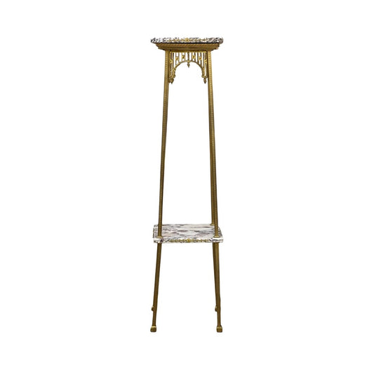 Vintage Early 20th Century Louis XV Two Tier Brass and Marble Plant Stand