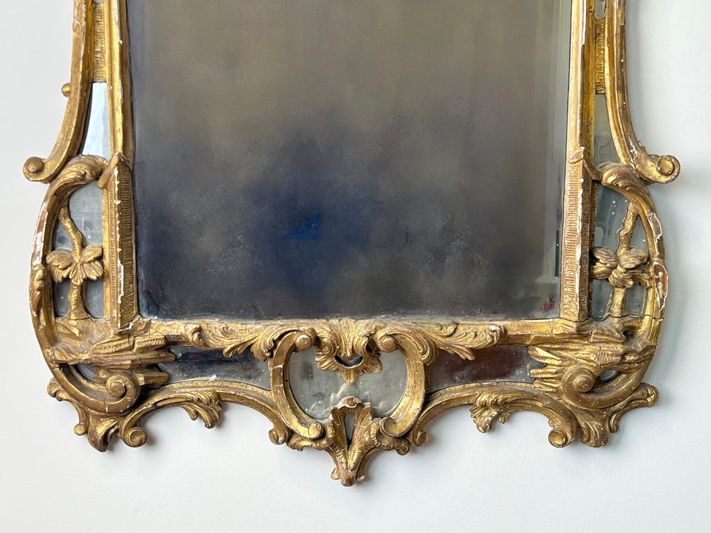 Antique Late 18th Century Italian Baroque Gilt Gesso Wall Mirror with Mirrored Openwork