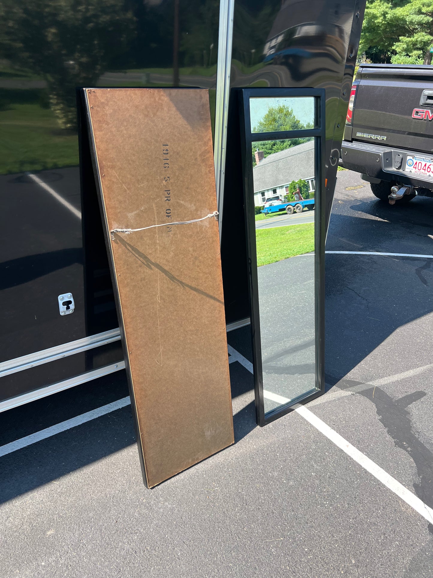 Pair Black Lacquer Modern Asian Wall Mirrors