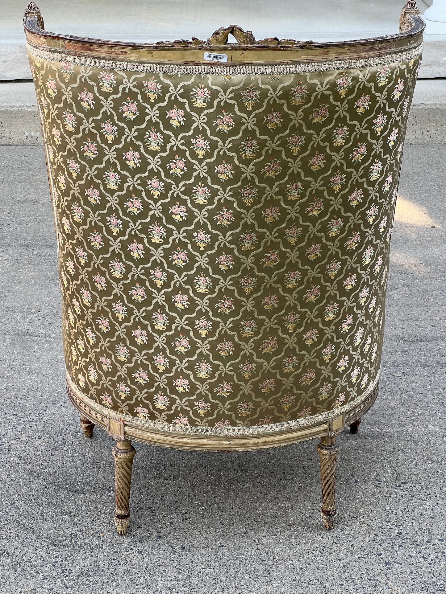 Antique Louis XVI Style Bergere Chair in Pale Silk