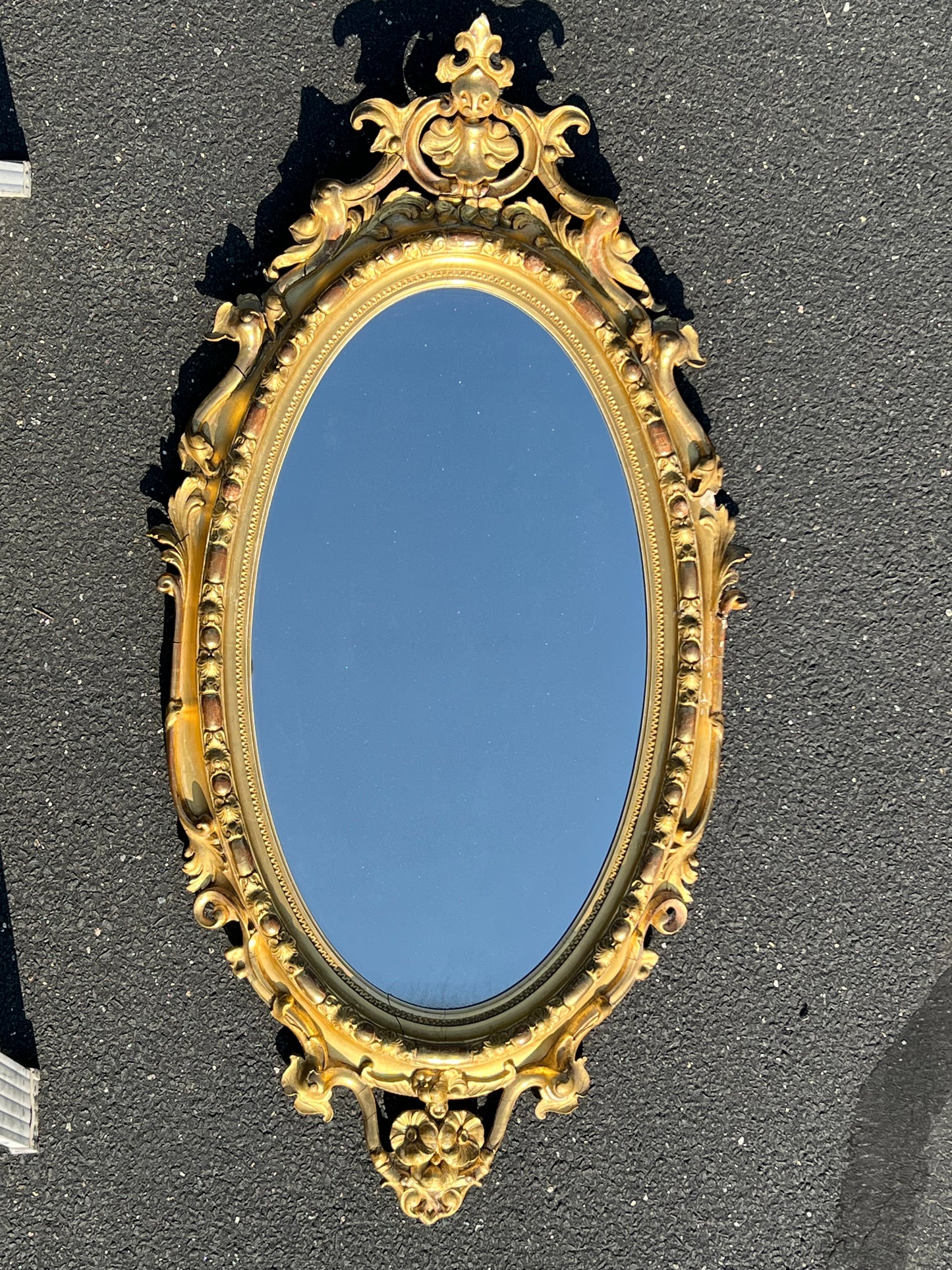 Antique Large French Style Oval Gilt Gesso Mirror Made in Boston 51 x 26