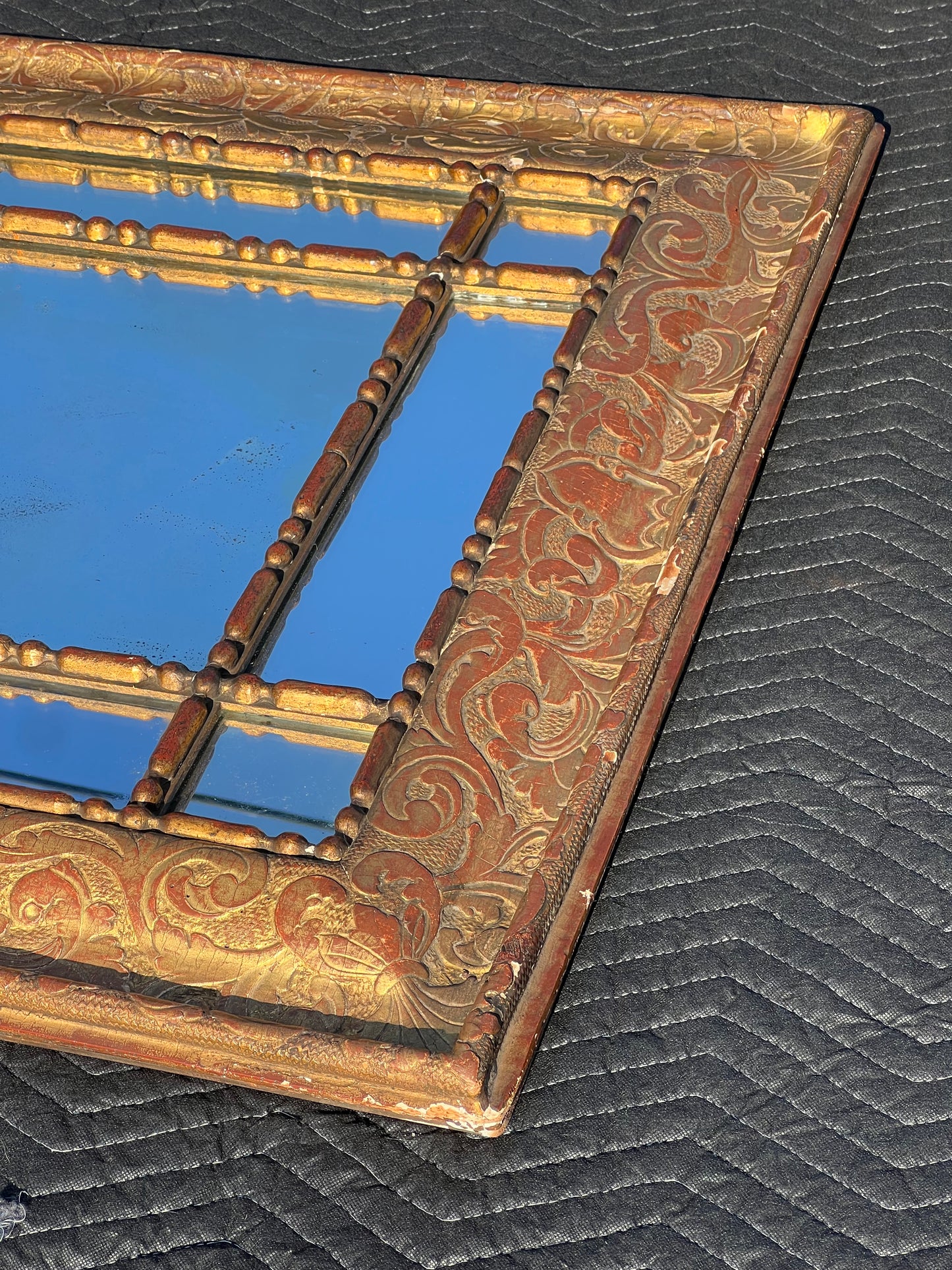 Antique 18th Century Italian Baroque Gilt Wood Mirror 35 x 43