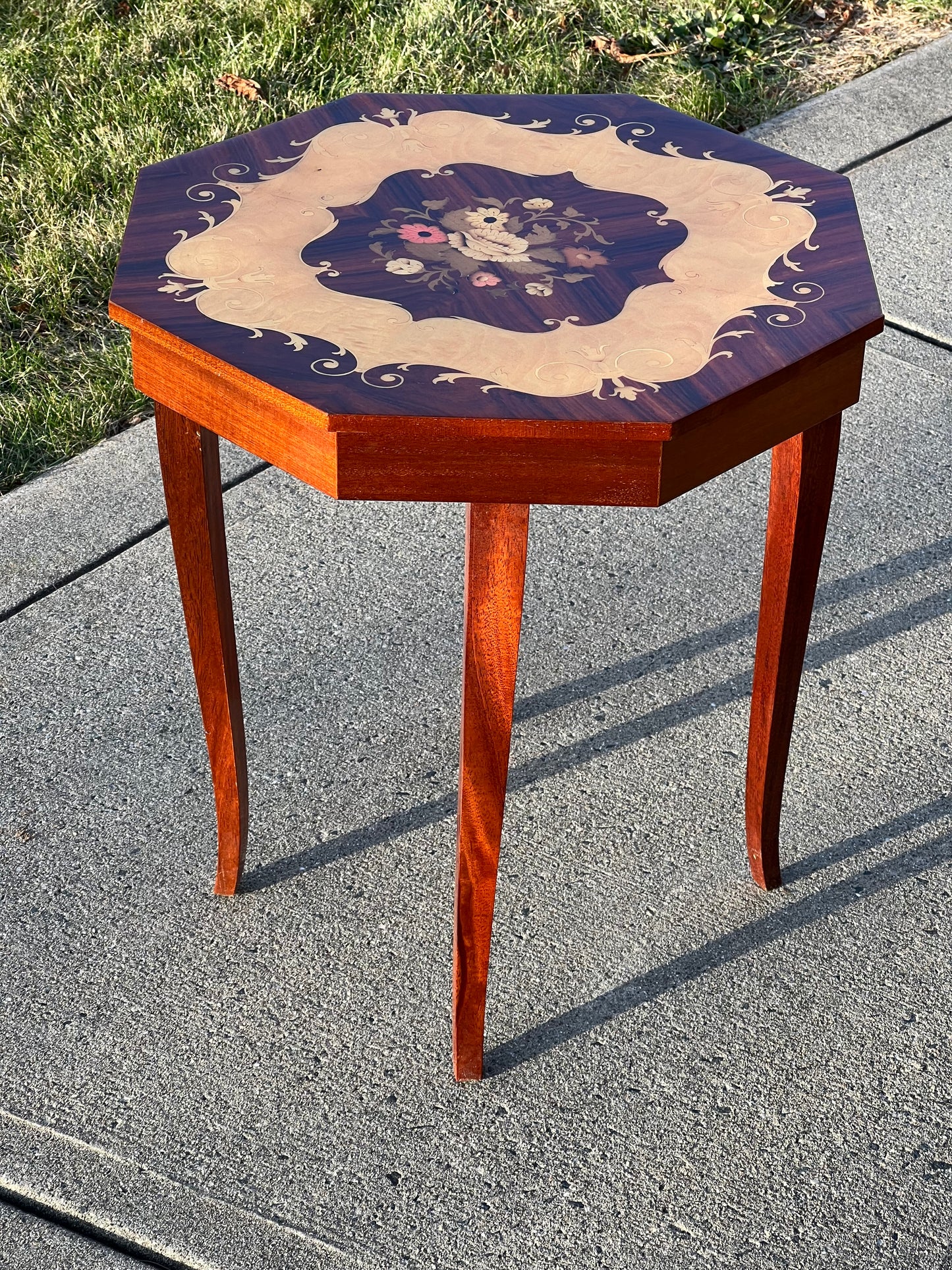 Vintage Mahogany Music Box Marquetry Table