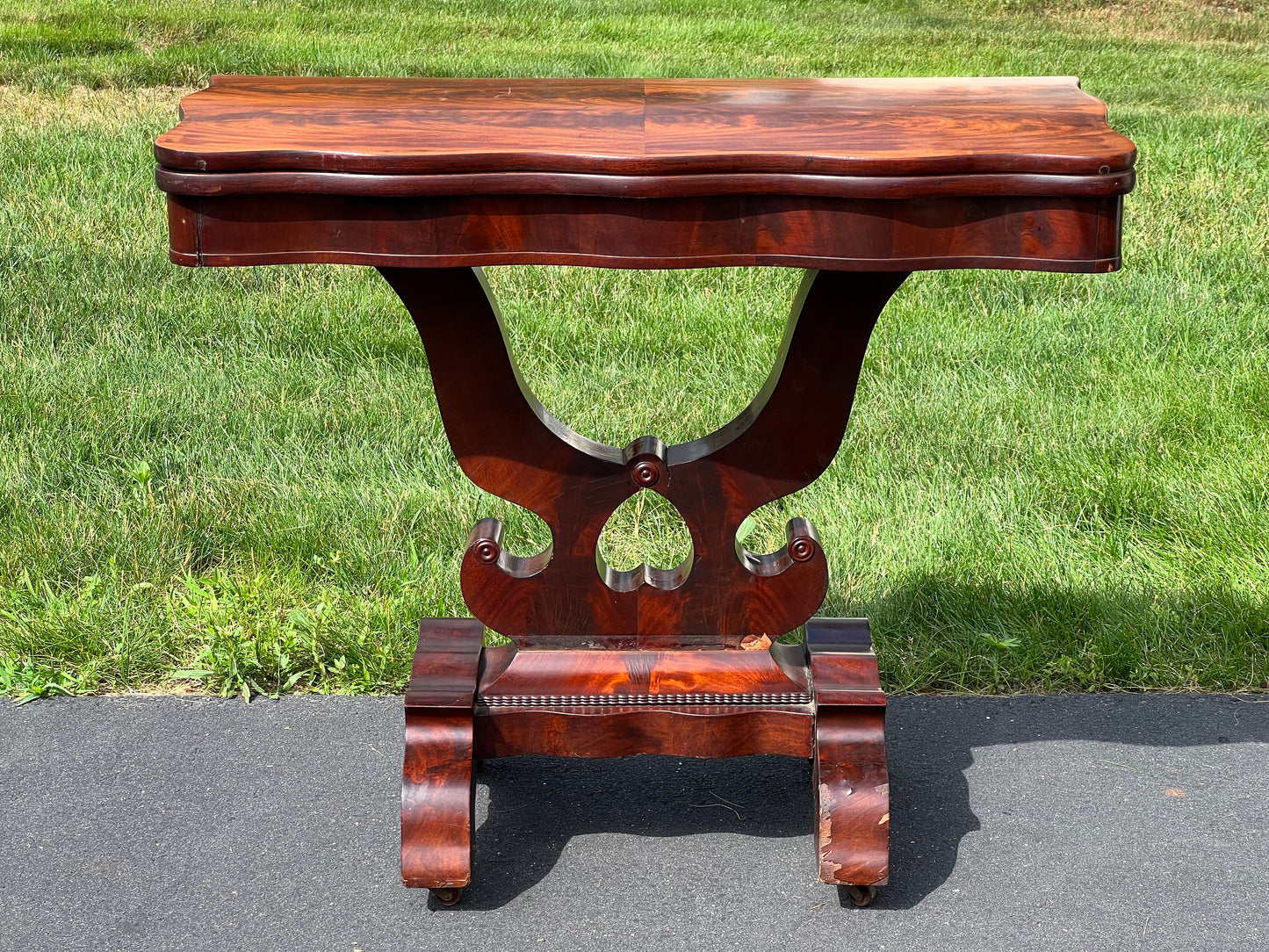 Antique Flame Mahogany American Empire Game Table
