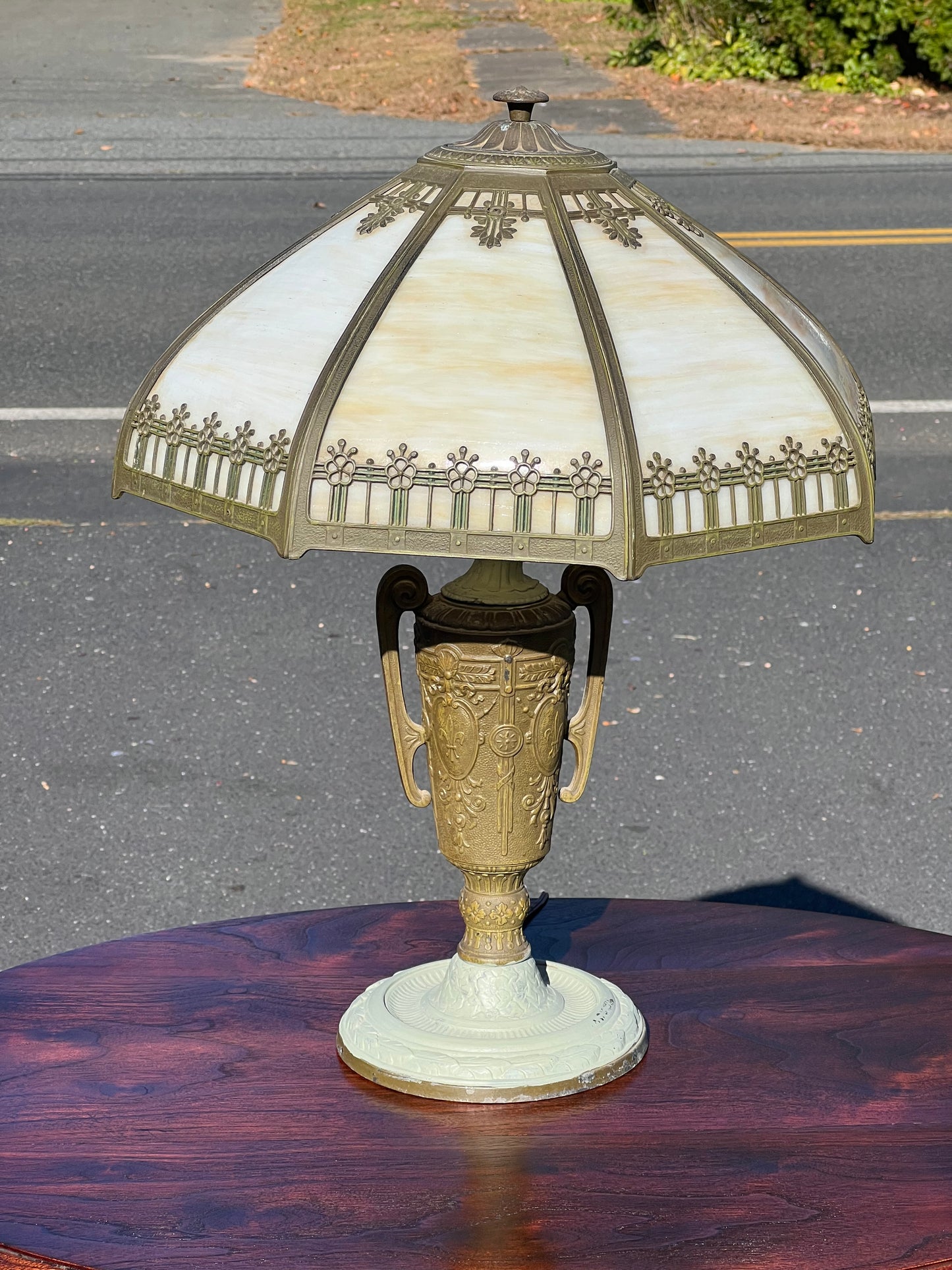 Antique Victorian Slag Glass Lamp
