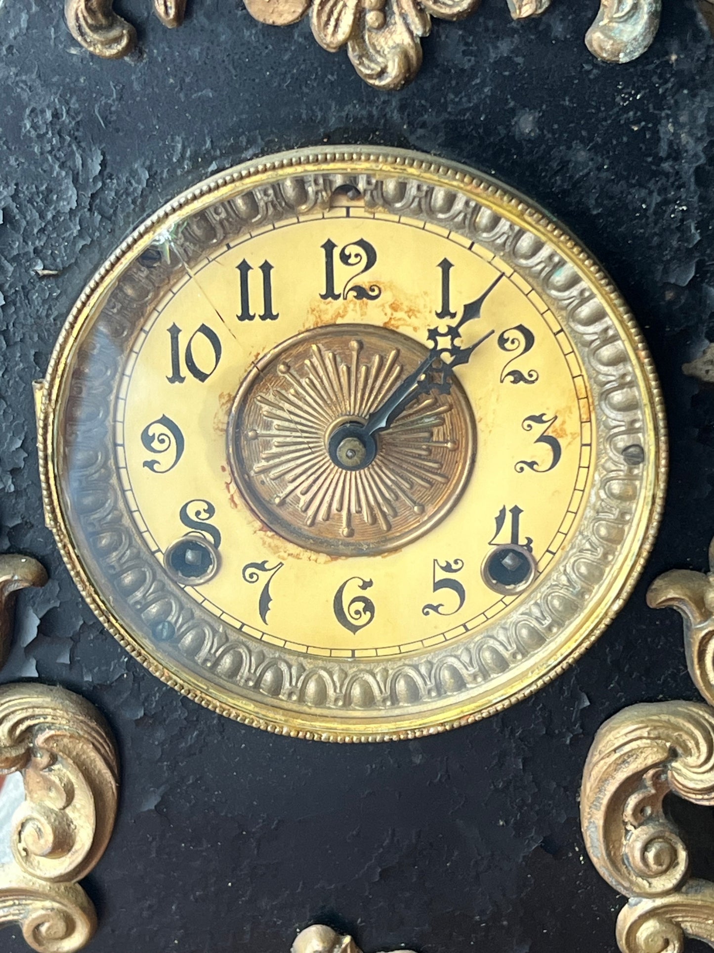 Antique Cast Iron Rococo Mantle Clock by Ansonia Clock Co. New York