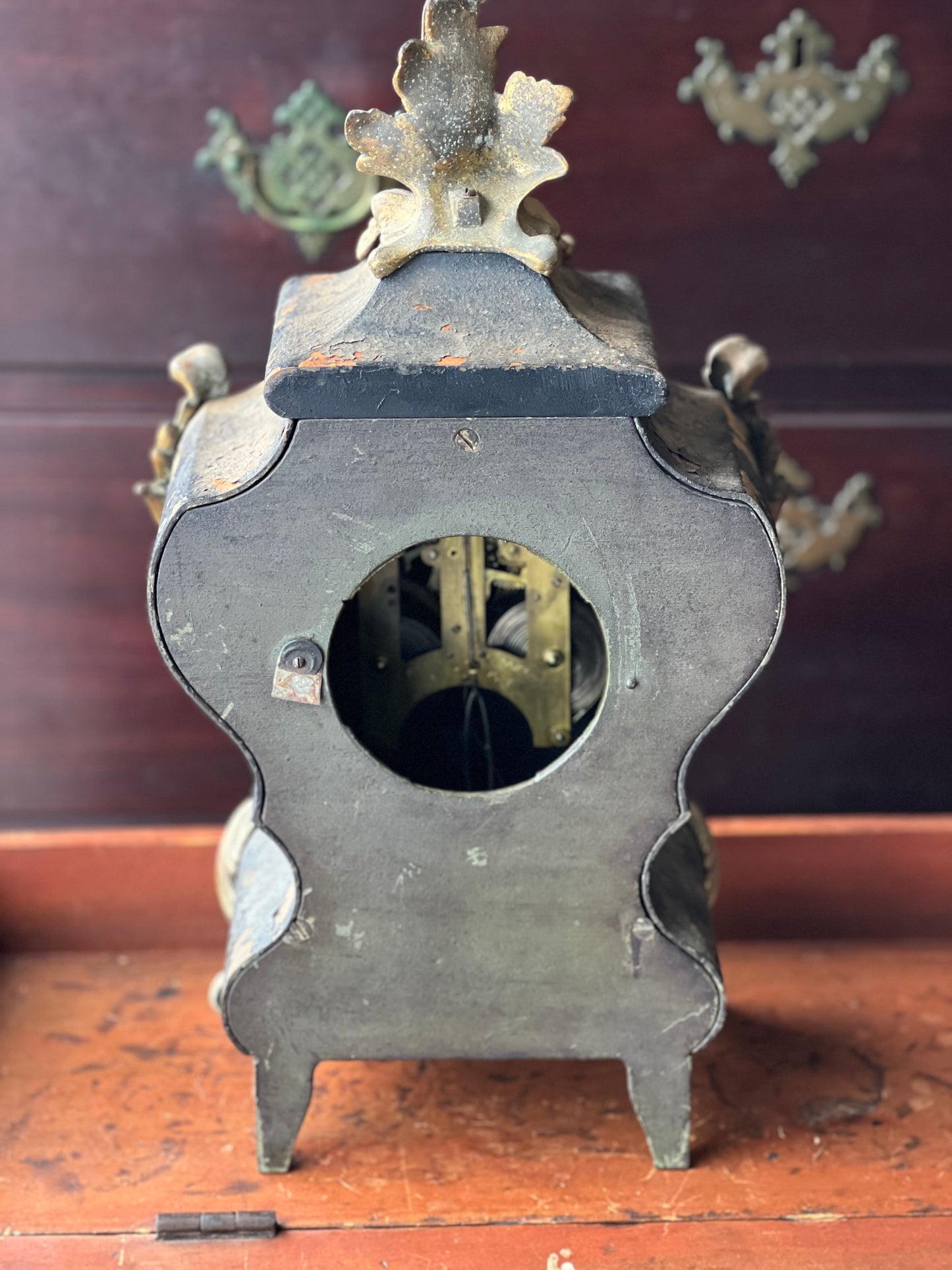 Antique Cast Iron Rococo Mantle Clock by Ansonia Clock Co. New York