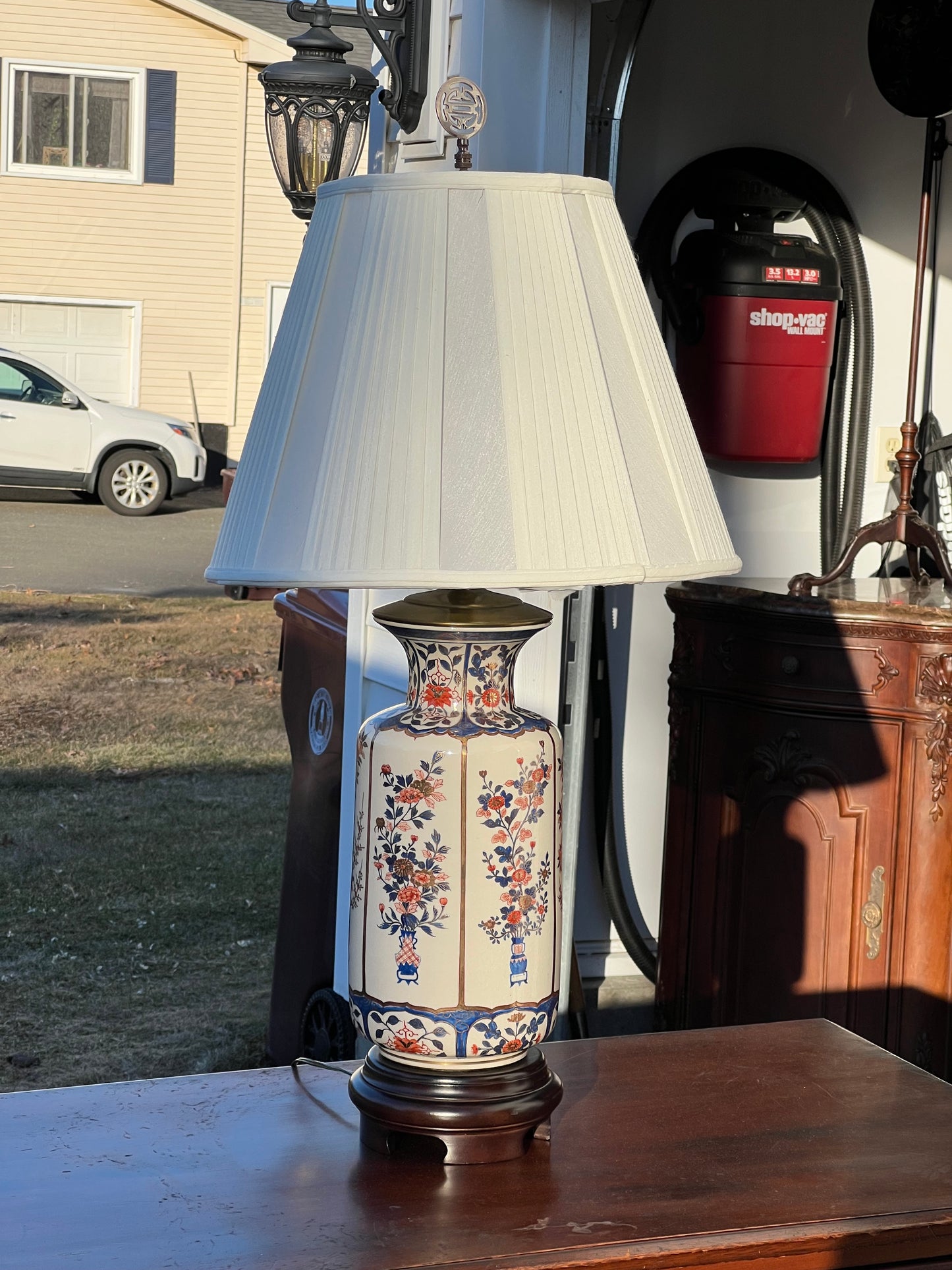 Vintage Asian Porcelain Urn Lamp and Shade