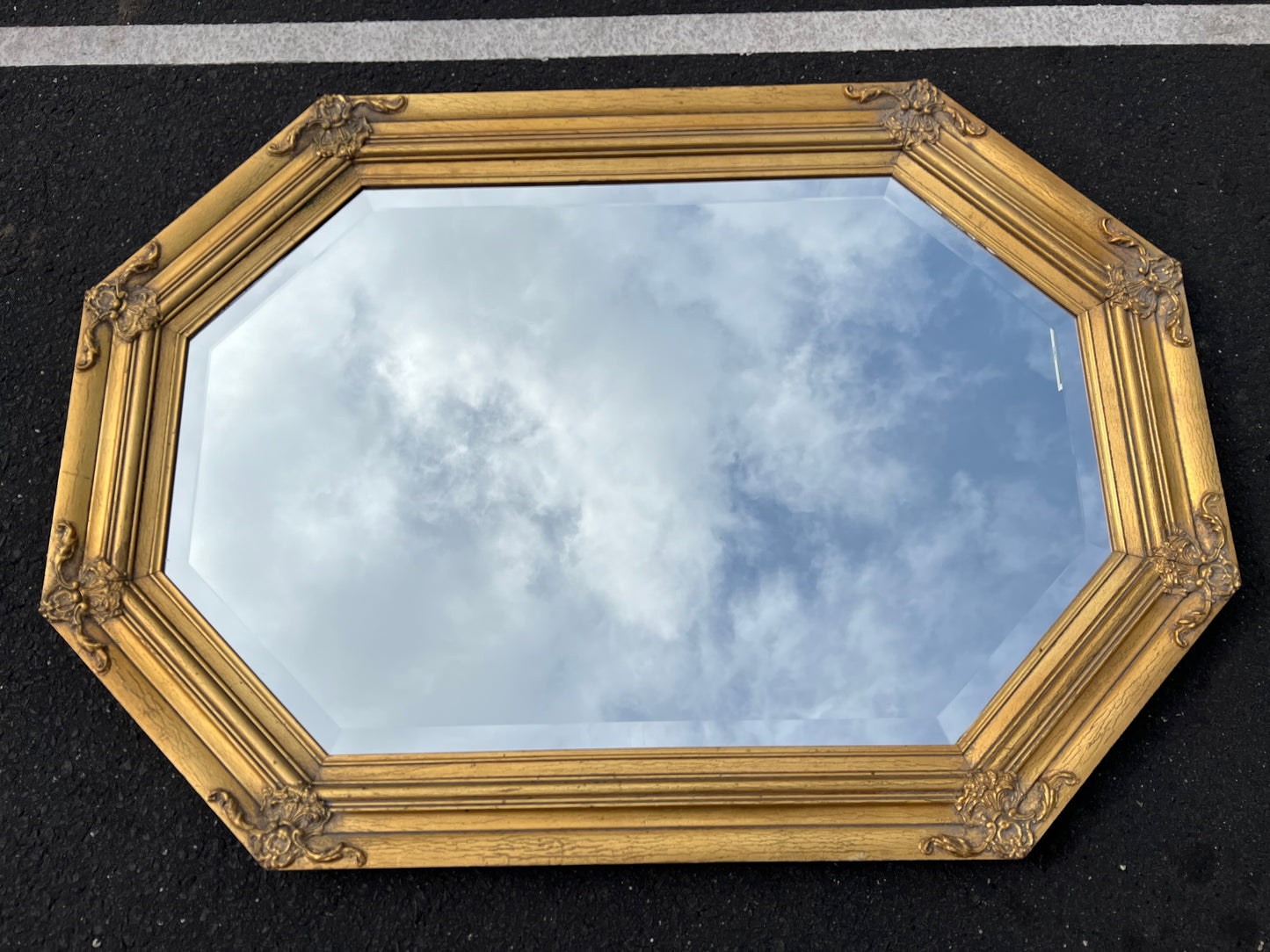 Vintage Octagonal Gilt Beveled Glass Decorator Mirror 29h x 41w