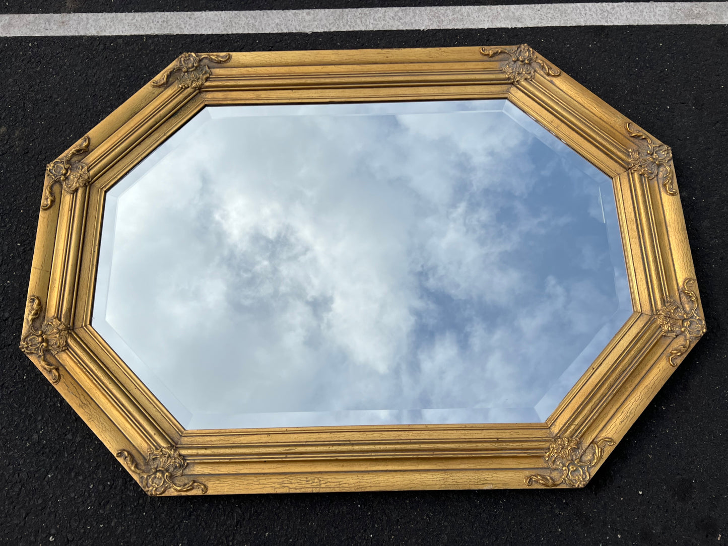 Vintage Octagonal Gilt Beveled Glass Decorator Mirror 29h x 41w