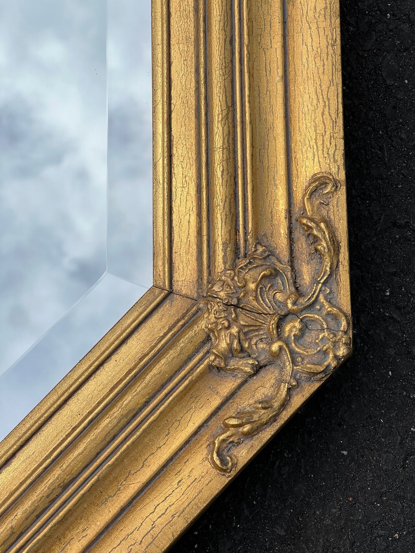 Vintage Octagonal Gilt Beveled Glass Decorator Mirror 29h x 41w