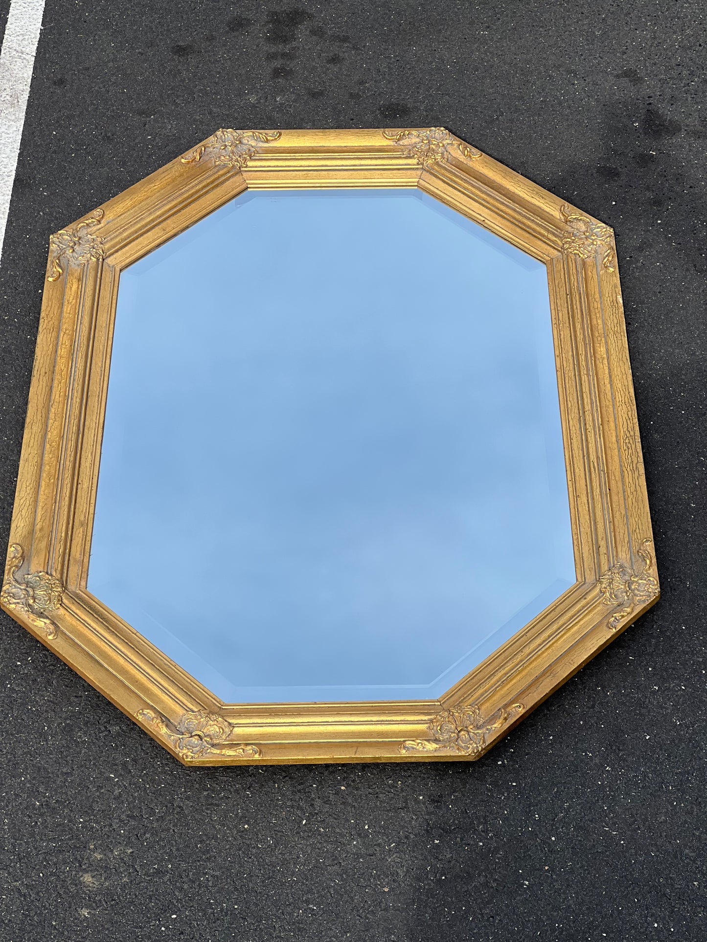 Vintage Octagonal Gilt Beveled Glass Decorator Mirror 29h x 41w