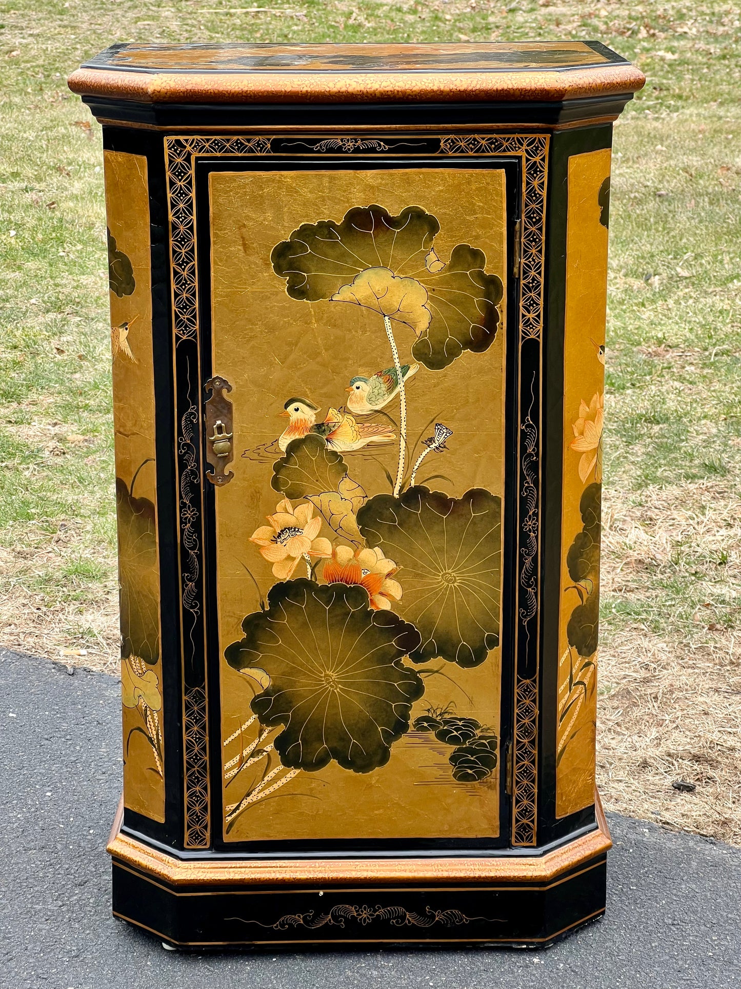 Vintage Asian Black Lacquer and Gold Cabinet