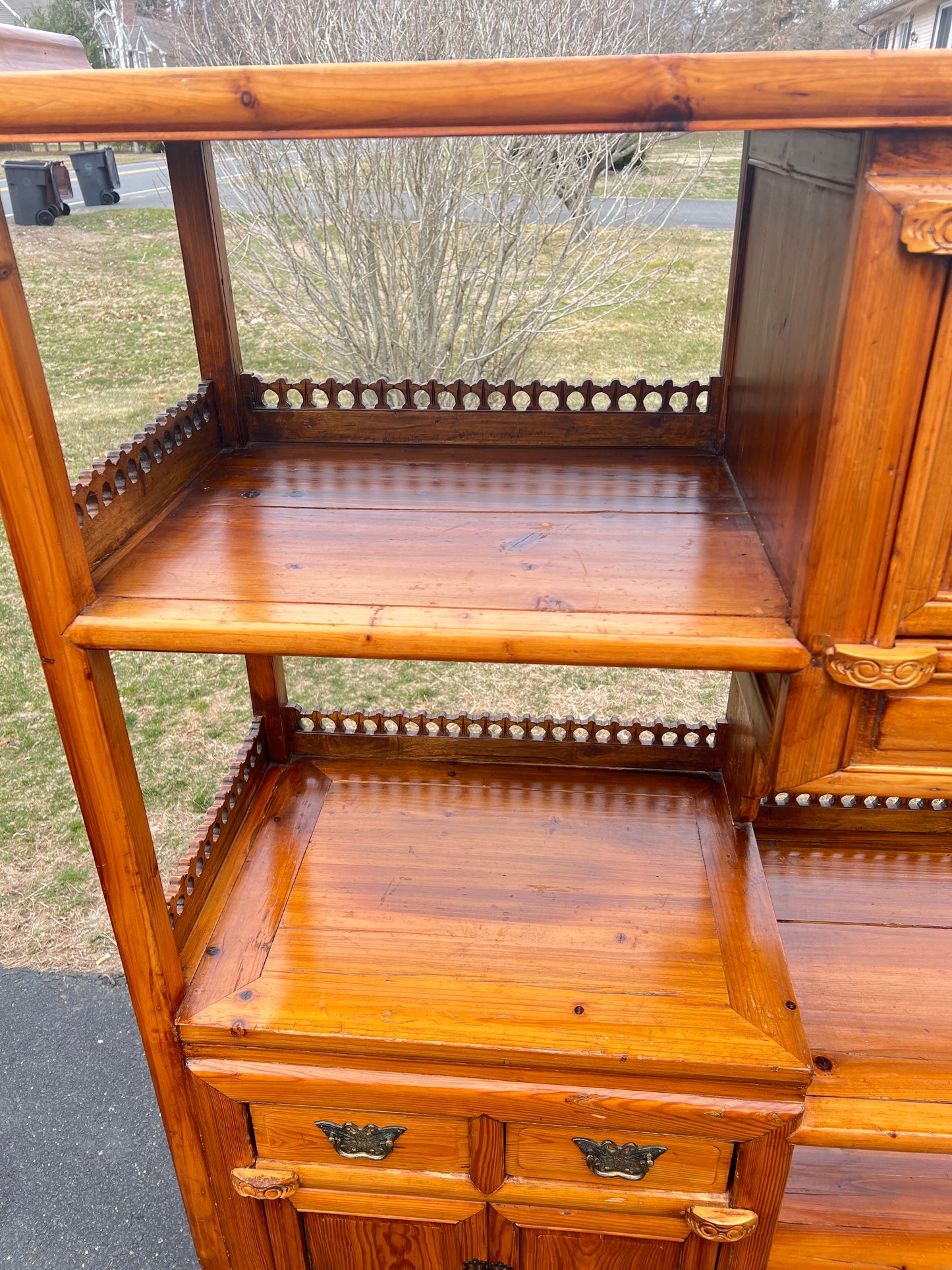 Vintage Asian Pine Etagere Display Cabinet