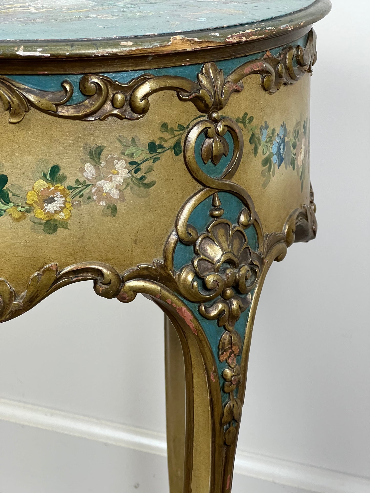 Vintage Paint Decorated French Louis XVI Style Round Accessory Table