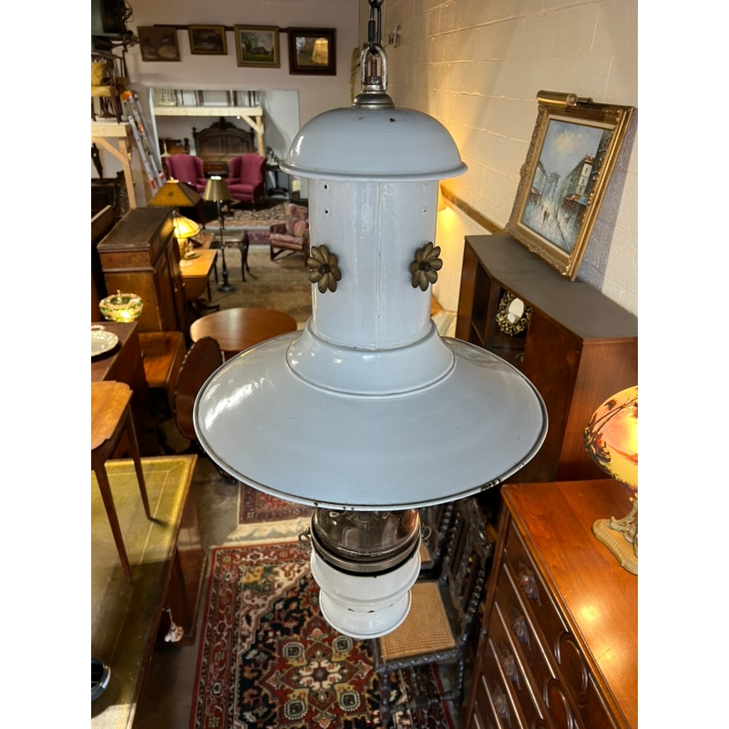 Antique French Industrial White Porcelain Gas Lamp “Systeme Tito Landi” c. 1900
