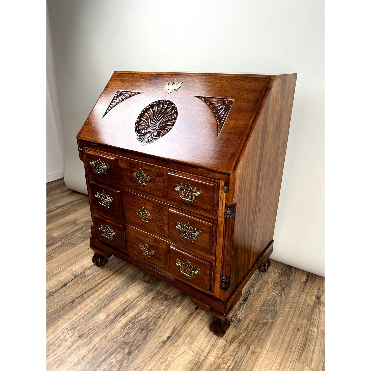 Antique Chippendale Style Mahogany Block Front Secretary c. 1910