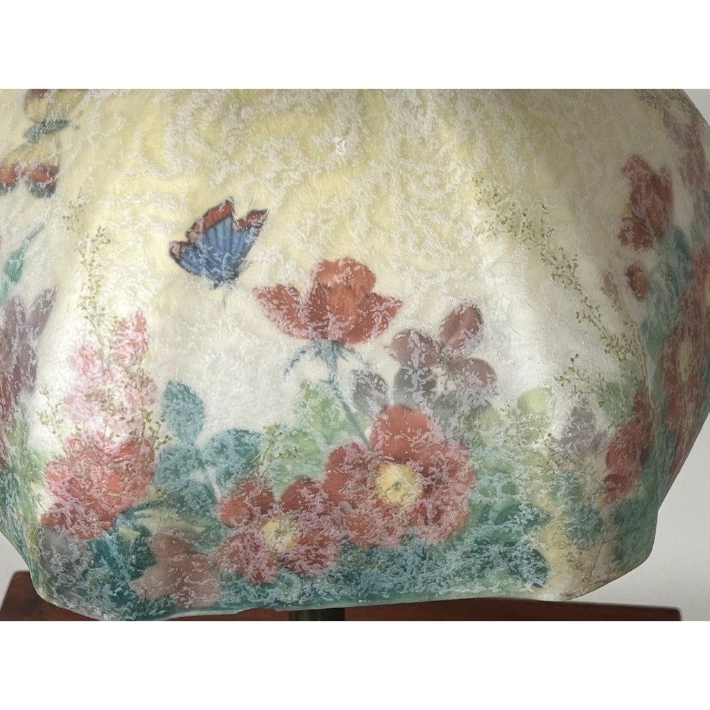 Antique Handel Reverse Painted Table Lamp with Flowers and Butterflies c. Early 20th Century