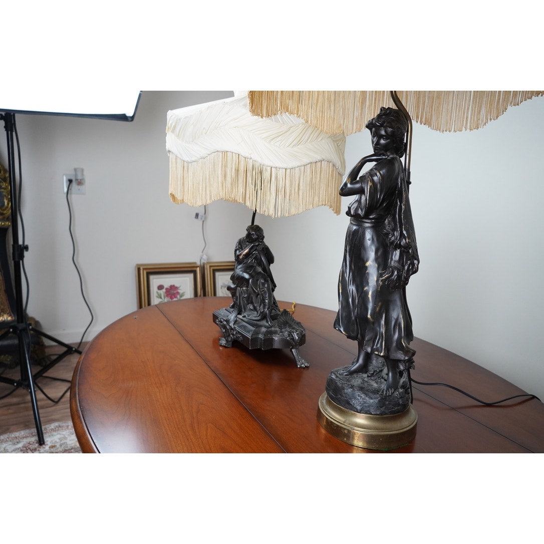 Vintage Pair of Art Nouveau Bronze Finish Figural Lamps c. 1920