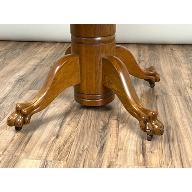 Vintage Tiger Oak Paw Foot Dining Table with Three Leaves c. 1940