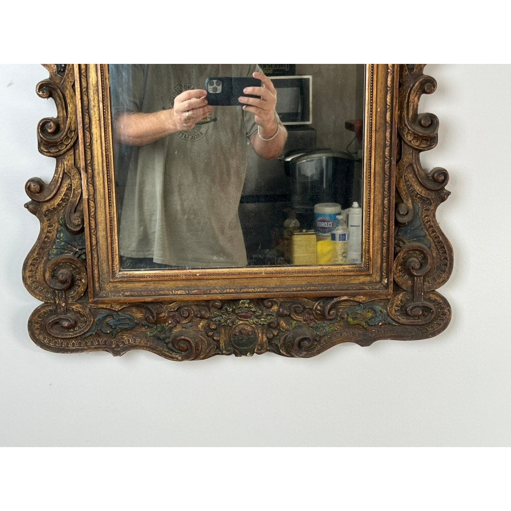 Antique Italian Regency Style Wall Mirror with Cherub Crest
