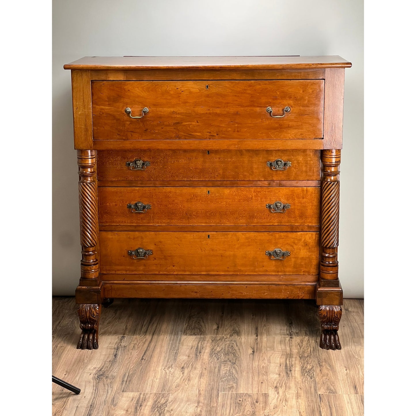 Antique Cherry Late Federal Paw Foot Four Drawer Chest c. 1840