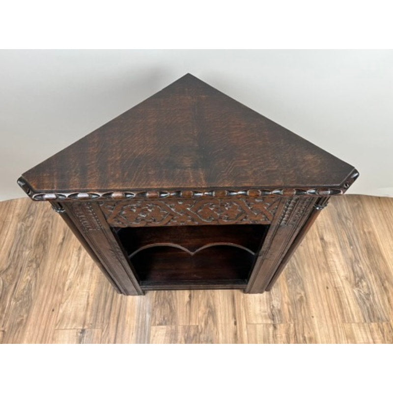Antique Carved English Oak Corner Cabinet from Older Elements