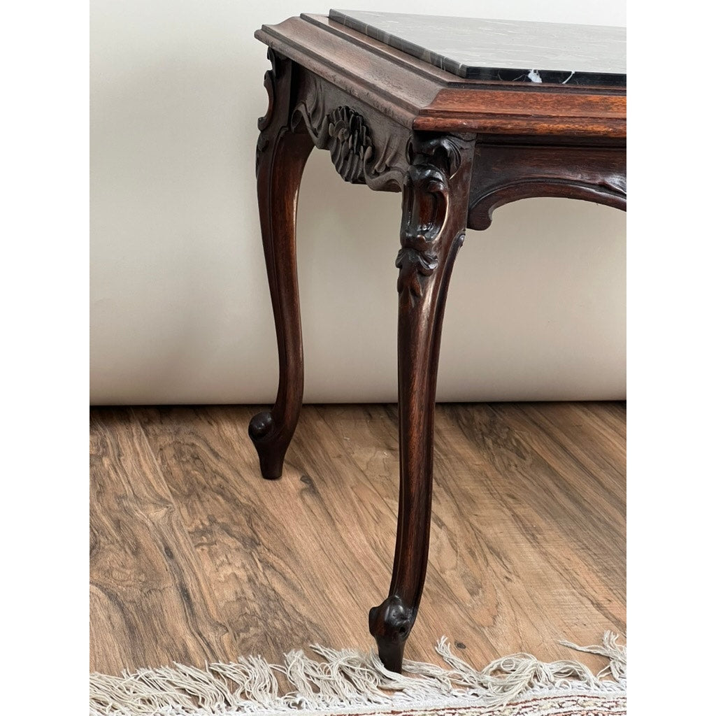 Antique French Louis XV Black Marble Top Stand with Cabriole Legs c. late 19th Century