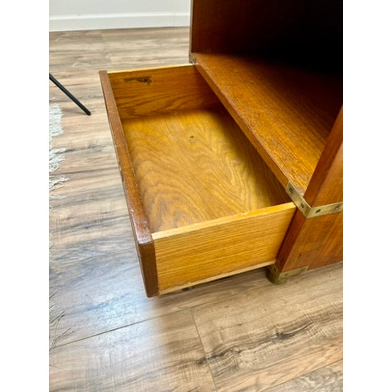 Vintage Mid-Century Modern Fruitwood Campaign Style End Table