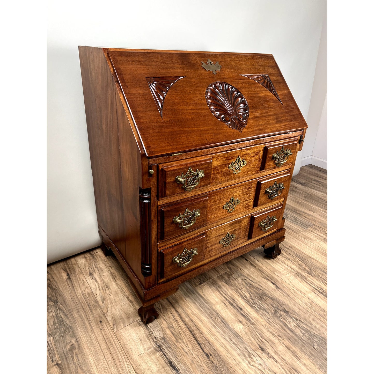 Antique Chippendale Style Mahogany Block Front Secretary c. 1910
