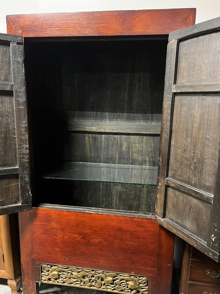 Large Vintage Chinese Cabinet with Foo Dog Carvings