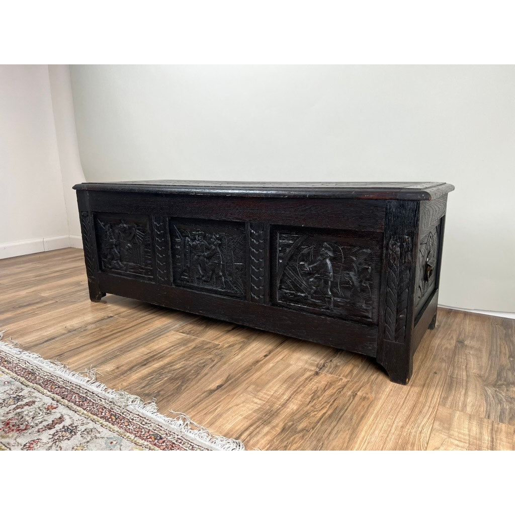 Antique English Oak Jacobean Style Coffer c. Late 19th Century