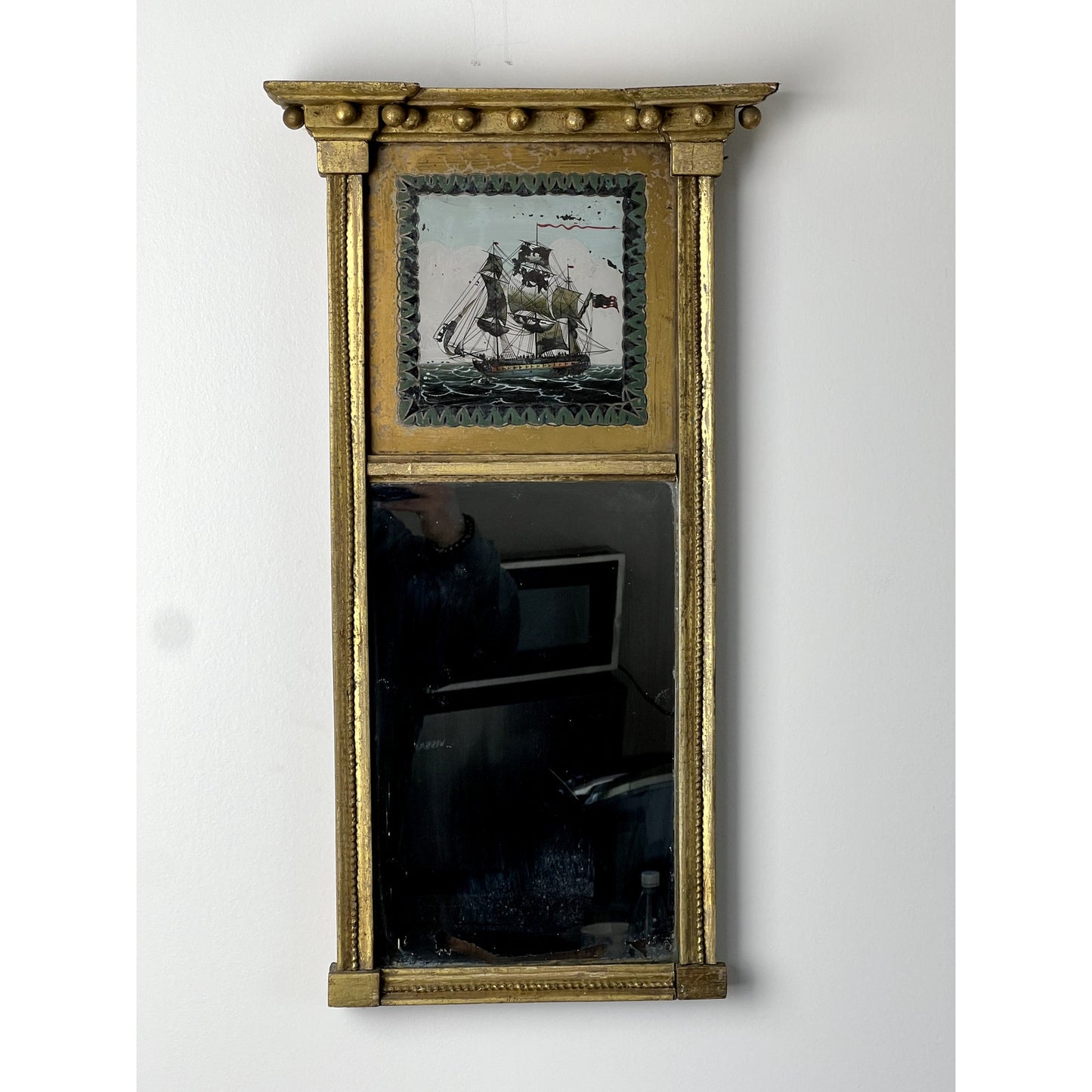Antique Diminutive Reverse Painted Federal Wall Mirror c. 1820