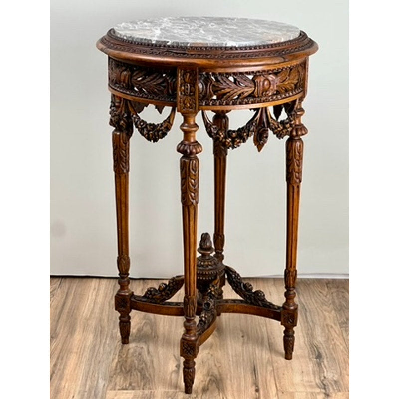 Antique Louis XVI Style Marble Top Side Table Hand Carved in Belgium c. Late 19th Century