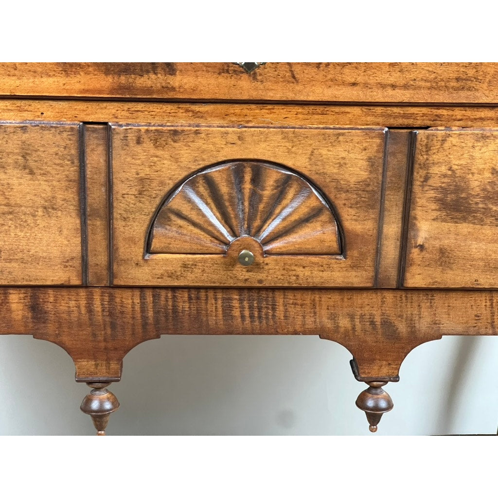 Antique 18th Century New England Maple Queen Anne Cornice Top Highboy with Slipper Feet