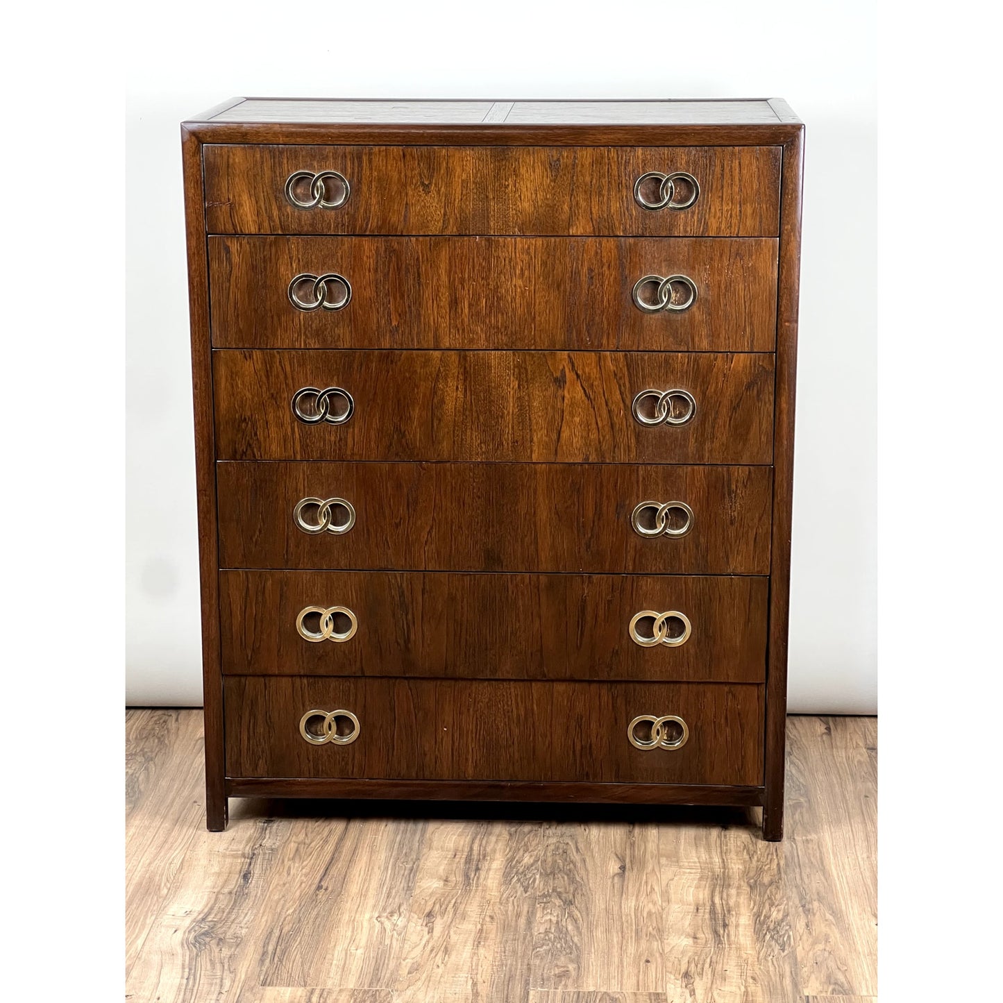 Vintage Mid-Century Modern Michael Taylor For Baker Furniture Walnut Six Drawer Chest